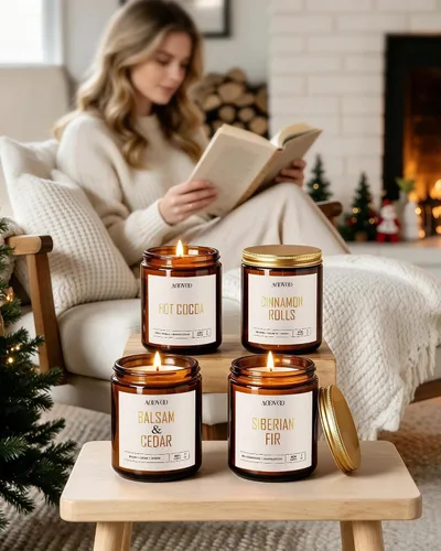 Vista 5 de AOOVOO Velas de Navidad – 4 velas perfumadas, velas de soja de 28 onzas, vela de soja para el hogar, abeto siberiano, cedro bálsamo, rollos de Vela