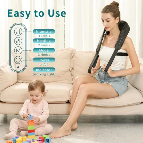 Vista 6 de Nekteck Masajeador de cuello 6D con calor, masajeador de cuello Shiatsu