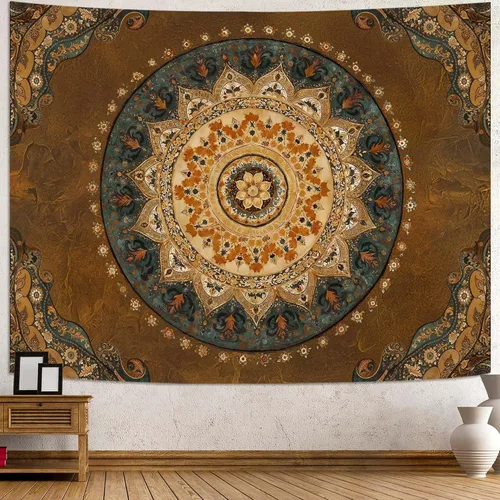 Vista 16 de Accnicc Tapiz bohemio con mandala floral para dormitorio, tapiz de pared con flores bohemias, pequeño, acuarela, azul, blanco, hippie, indio