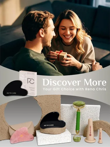 Vista 6 de Rena Chris Herramientas Gua Sha Faciales: Herramienta Guasha Natural de Obsidiana para Terapia de Acupuntura Facial, Masajador Facial para Esculpir