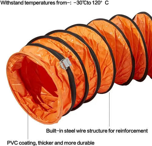 Vista 2 de Manguera flexible de PVC, manguera de conducto HVAC ignífuga para ventilador con cuerda ajustable y anillo en D, fácil almacenamiento