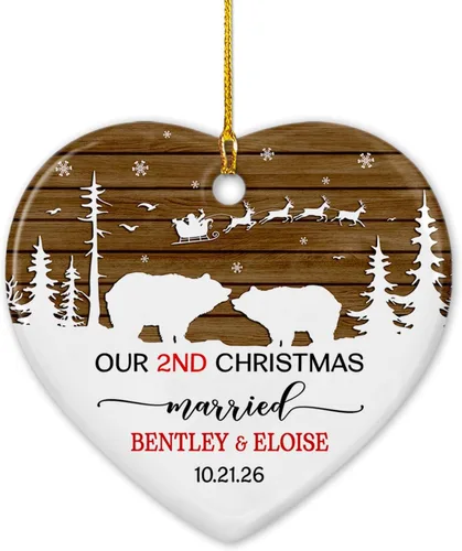Vista 11 de Adorno de cerámica de 2 años de Navidad 2025, adorno de cerámica personalizado para parejas, regalo para parejas, aniversario, boda, señor Sra.