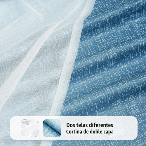 Vista 3 de Cortinas 100% opacas con superposición de gasa Mix and Match de doble capa, 54 pulgadas de largo, 2 paneles para dormitorio y sala de estar, azul
