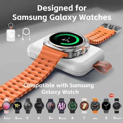 Vista 2 de Cargador para Samsung Galaxy Watch, 1800mAh Cargador magnético de viaje portátil para Samsung Galaxy Watch 8/8 Classic/Ultra/7/6/6