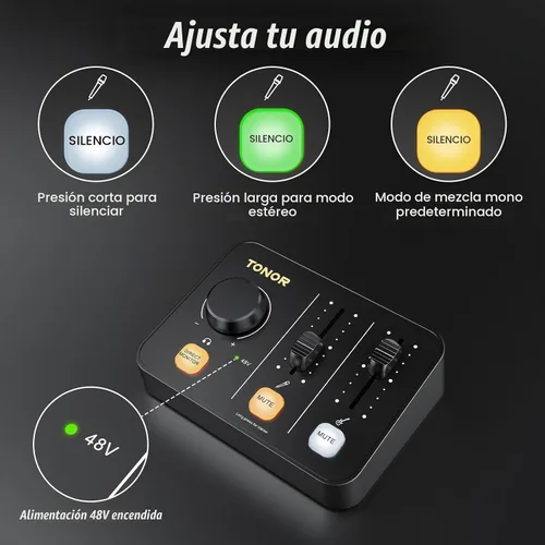 Vista 6 de TONOR Paquete de equipo de podcast para 1, mezclador de audio con micrófono dinámico y juego de brazo de brazo, micrófono XLR con interfaz de audio