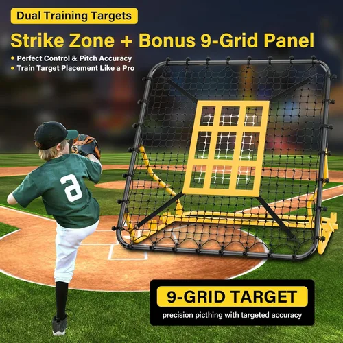 Vista 2 de Utheer Red de rebote de béisbol de 4 x 4.5 pies con zona de ataque y objetivo de 9 rejillas para béisbol, softbol, fútbol, voleibol, lacrosse, 3