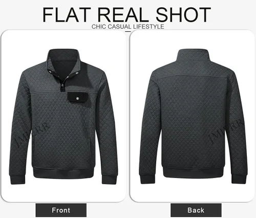 Vista 5 de JMIERR Men's Quilted Sweatshirt Casual Long Sleeve Outdoor Stand Collar Button Pullover Sweatshirts