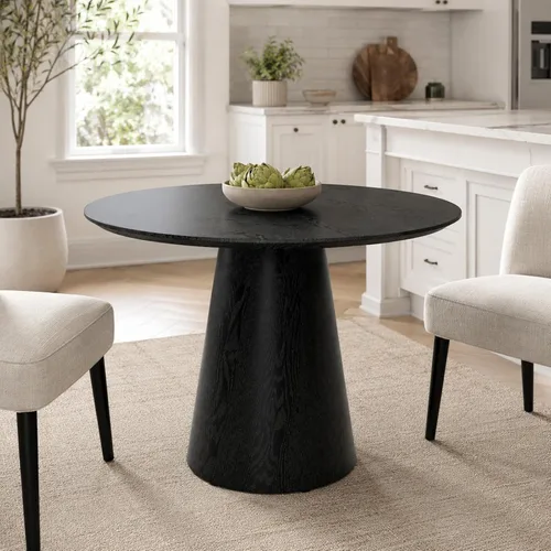 Vista 15 de Mesa de comedor redonda de 45 pulgadas, mesa de comedor redonda con pedestal para 4 One-Piece Round Tabletop, Faux Marble-Look, Stable Pedestal