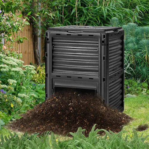 Vista 3 de Happygrill Contenedor de compostaje para exteriores, caja de compostaje con tapa superior con pestillo, compostador de 80 galones para desechos