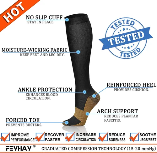 Vista 4 de FEYHAY Calcetines de compresión de cobre (8 pares) de 15-20 mmHg de circulación es la mejor atlética y diaria para hombres y mujeres, correr