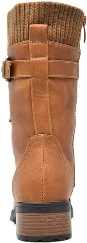 Vista 7 de DREAM PAIRS Botas militares de invierno con cordones a media pantorrilla para mujer