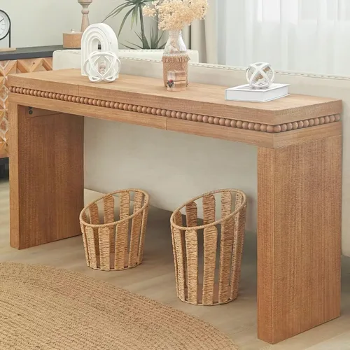 Vista 10 de Mesa consola de madera de 59 pulgadas para entrada, moderna mesa de sofá detrás del sofá con mesa espaciosa, mesas de sofá de granja para sala