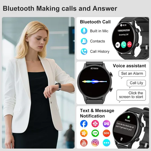 Vista 2 de Relojes inteligentes para mujer, reloj inteligente deportivo para responderhacer llamadas, IP68 rastreadores de fitness con frecuencia cardíaca