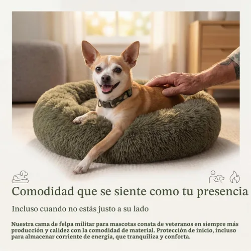 Vista 2 de Cama para perros pequeños, cama calmante para perros pequeños, antiansiedad, cama para cachorros, lavable a máquina, esponjosa, de lujo Verde militar