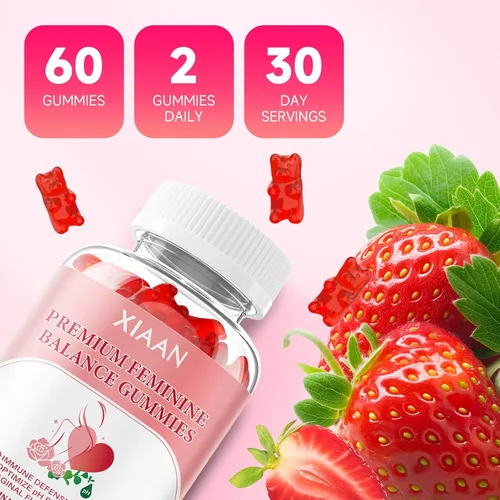 Vista 7 de Gomitas de equilibrio femenino para mujer, gomitas premium de equilibrio femenino que apoyan el equilibrio del pH y la salud vaginal, veganas, sin