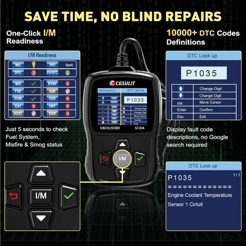 Vista 5 de CGSULIT SC204 Herramienta de Diagnóstico de Escáner OBD2 Mejorada, Lector de Código de Motor con Reinicio, Comprobación de Humo, Código Claro, Datos