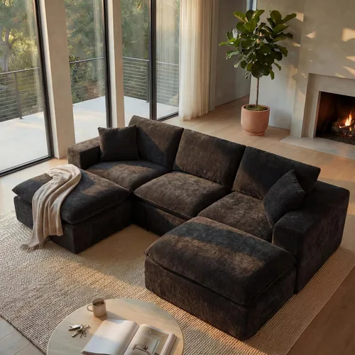 Vista 19 de Sofá nube modular en forma de L de 110 pulgadas con otomana móvil, cómodo sofá de 4 asientos de chenilla sin hueso con asiento profundo para sala