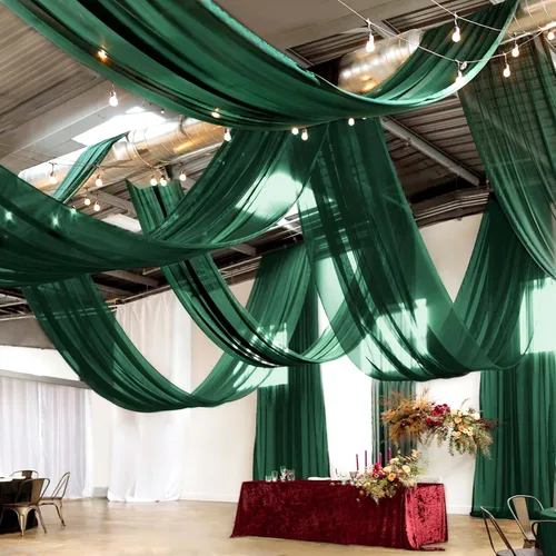 Vista 17 de 6 paneles de cortinas de techo azul bebé para boda, cortinas de techo de 5 pies x 10 pies, tela de drapeado para arco de boda, cortinas