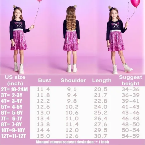 Vista 6 de VIKITA Vestido de invierno de manga larga con dibujos animados para niñas de 2 a 12 años