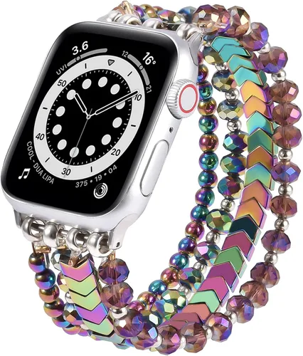 Vista 9 de MOFREE - Pulsera de cuentas compatible con Apple Watch Band de 1.496 in/1.575 in/1.614 in/1.65 in (38, 40, 41 y 42 mm) Series Negro/Oro