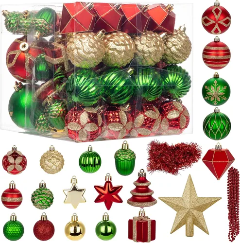 Vista 10 de 100 piezas de juego de adornos de Navidad azul y blanco – Kit de bolas de decoración de árbol de Navidad inastillables con estrella de copa