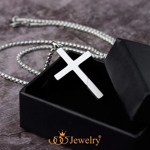 Vista 7 de 555Jewelry Collar de cruz para hombres y mujeres, colgante de acero inoxidable con cadena de 40 a 23.6in