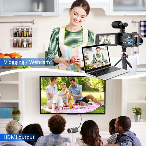 Vista 6 de Videocámara de cámara de video 4K Ultra HD, grabadora digital de 48 MP con micrófono inalámbrico Lavalier, zoom digital 18X, control remoto, tarjeta