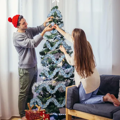 Vista 7 de Guirnalda de oropel de Navidad de 177 pies de largo, metálica, brillante, colgante, para árbol de Navidad, guirnalda de oropel para interiores