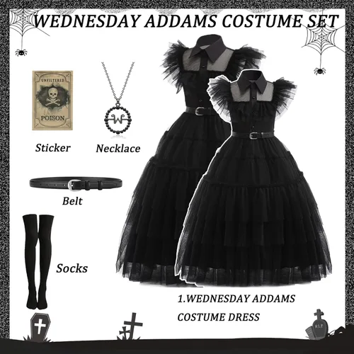 Vista 2 de Disfraz iluminado para niñas, disfraces de Halloween con cinturón, collar, calcetines, banda para el cabello, varita