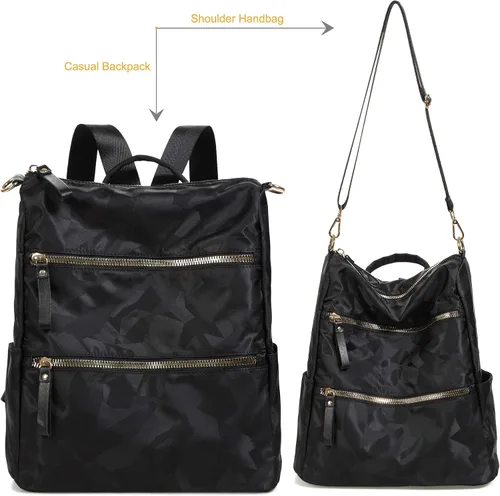 Vista 2 de AO ALI VICTORY Mochila de nailon para mujer, bolso de mano y bolso de hombro, bolsas universitarias antirrobo, monederos de viaje casuales
