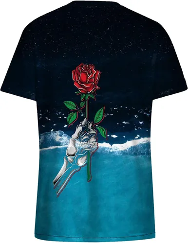Vista 4 de Camiseta de manga corta para mujer, transpirable, con estampado floral, con temperamento, elástica, cuello en V