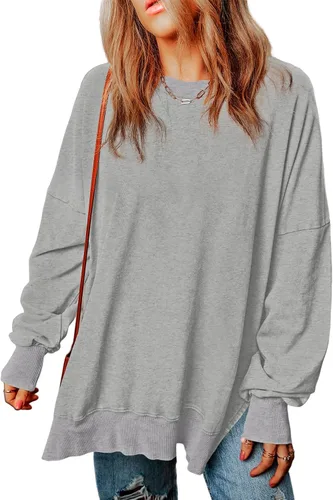 Vista 176 de SHEWIN Sudadera casual de manga larga con cuello redondo para mujer, ligera, holgada