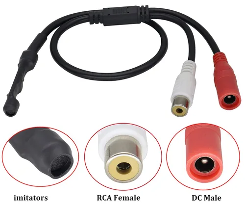 Vista 4 de Micrófono CCTV Dispositivo de recogida de cable de audio Micrófono para exteriores CCTV RCA Micrófono de vigilancia DVR Preamplificador de alta