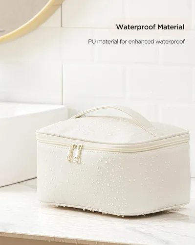 Vista 6 de HBlife Bolsa de maquillaje de viaje portátil y bonita bolsa de cosméticos de cuero, bolsa de maquillaje grande, organizador de maquillaje, bolsa