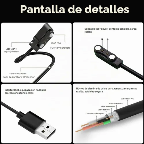 Vista 3 de Cargador de reloj inteligente de 0.157 pulgadas, cargador universal magnético fuerte, cable de carga USB para relojes inteligentes con certificación