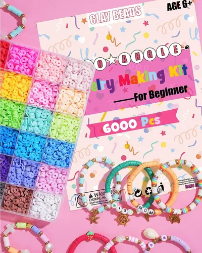 Vista 2 de Mio Angle Kit de fabricación de pulseras de cuentas de arcilla de 24 colores, cuentas planas, para hacer joyas de amistad, cuentas heishi de 24