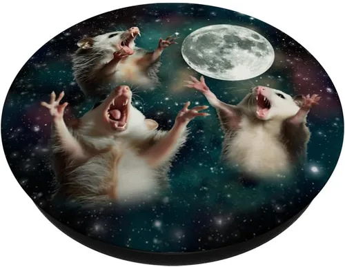 Vista 2 de Three Opposum Moon 3 Zarigüeya Luna muerta Extraño Meme maldito PopSockets PopGrip estándar