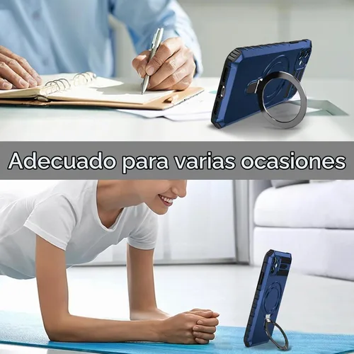 Vista 7 de Funda magnética para iPhone 11 [compatible con MagSafe] con 2 protectores de pantalla de vidrio templado con soporte de anillo, grado militar Azul