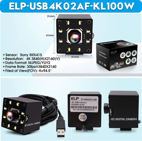 Vista 9 de ELP Cámara USB 4K Visión Nocturna 8MP Autofoco Webcam para Computadora Mini UVC USB2.0 Lightburn Cámara IMX415 USB Cámara de Seguridad Cámara PC