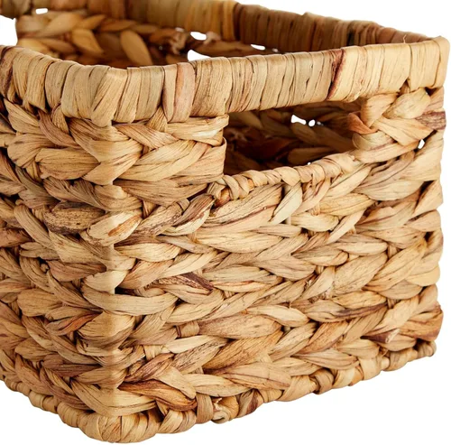 Vista 8 de Juvale Cesta rectangular pequeña de mimbre, cesta de jacinto de agua tejida a mano, se adapta a estantes de almacenamiento estándar, paquete de 2