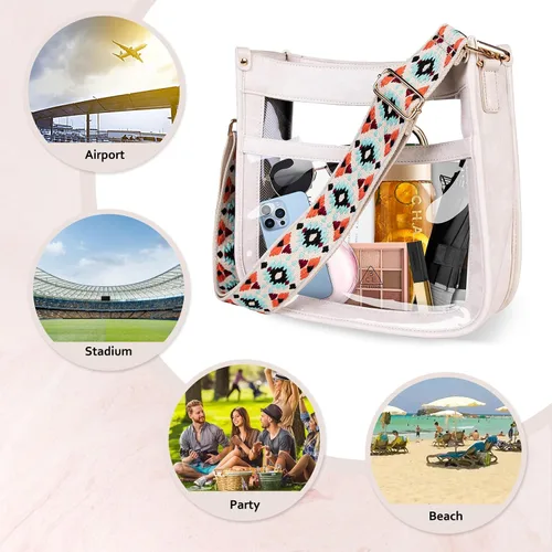 Vista 6 de Viva Terry Bolso bandolera transparente de moda con correa ajustable, bolsa de mano con cremallera, regalo (blanco, blanco (C1-White)