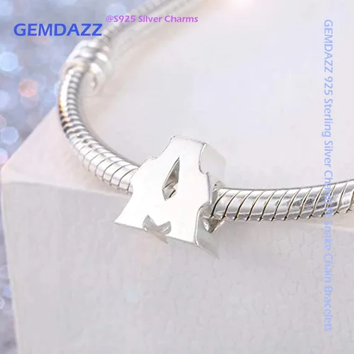 Vista 3 de 26 dijes de letras del alfabeto, plata de ley 925 pulida, cuentas completas de la A a la Z, se adapta a pulseras europeas con nombre, regalo