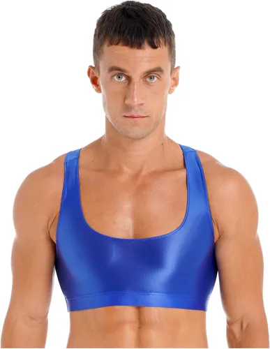 Vista 3 de YiZYiF Camiseta deportiva brillante con espalda cruzada para hombre, para gimnasio, entrenamiento, fitness, correr, atlética