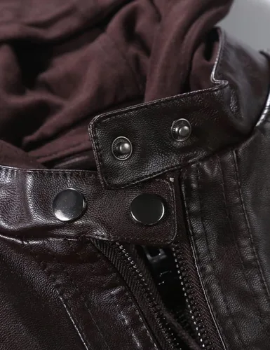 Vista 5 de Springrain Chaqueta de piel sintética para mujer, con capucha desmontable