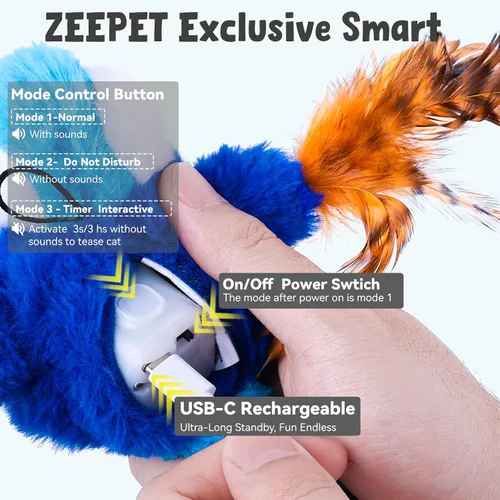Vista 4 de Juguetes para gatos que aletean pájaro, juguetes de hierba gatera para gatos de interior, juguete automático interactivo para gatitos, juguete