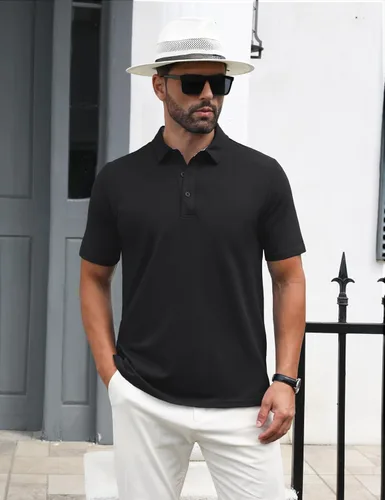 Vista 3 de MAGNIVIT Camisas polo de manga corta para hombre, camisas de golf atléticas que absorben la humedad, camisa casual de algodón con cuello de 3 botones