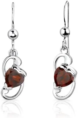 Vista 2 de Peora Juego de aretes de granate con dije de corazón para mujer, plata de ley 925, piedra natal de piedras preciosas naturales, forma de corazón