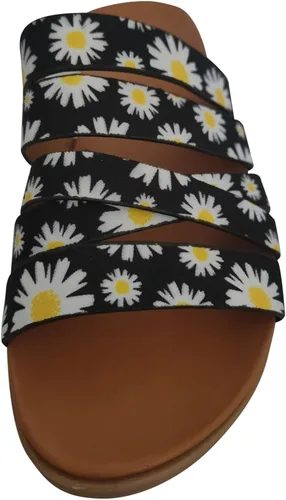 Vista 4 de Sandalias para mujer casuales de verano, 2021 con puntera abierta, sandalias planas con margaritas, zapatos cruzados para la playa