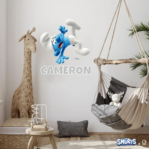 Vista 3 de EGD Decoración de pared personalizada de los pitufos, calcomanías de pared de pitufos torpes, nombre personalizado para la decoración