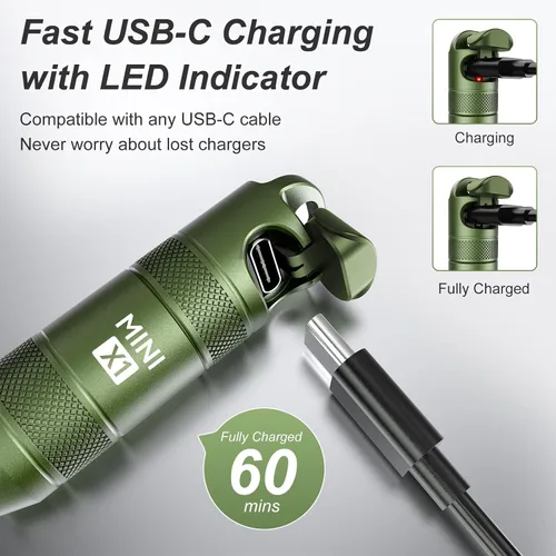 Vista 5 de EDC - Mini linternas LED de alto lúmenes, llavero de bolsillo, linterna de activación magnética, linterna pequeña recargable, batería de larga